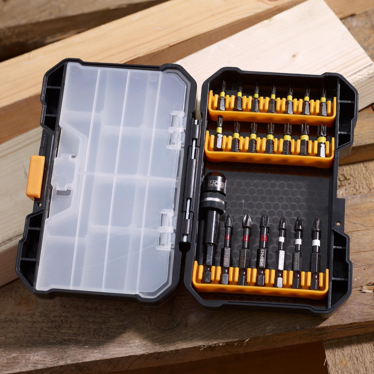 JCB 21 Piece Impact Drill Bit Set, Steel, Universal Fit, Phillips, Pozi and Torx, Adapter & Quick Lock Function