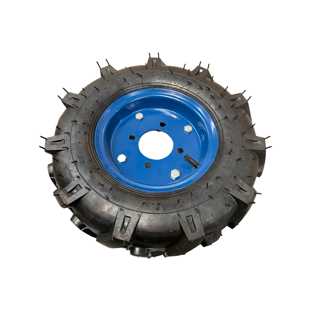 1104138 - replacement Left Hand Side Wheel and tyre for the Hyundai HYMD500 Mini Dumper OEM spare part blue rim / rubber wheel