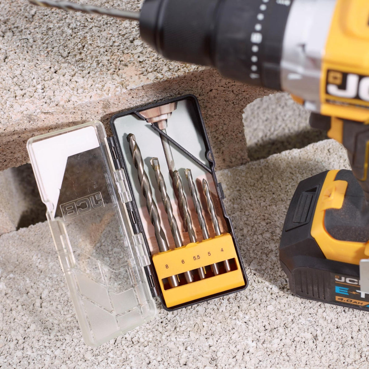 JCB 5  Piece Masonry Drill Bit, Solid Steel, Carbide Tip | 5055803301125