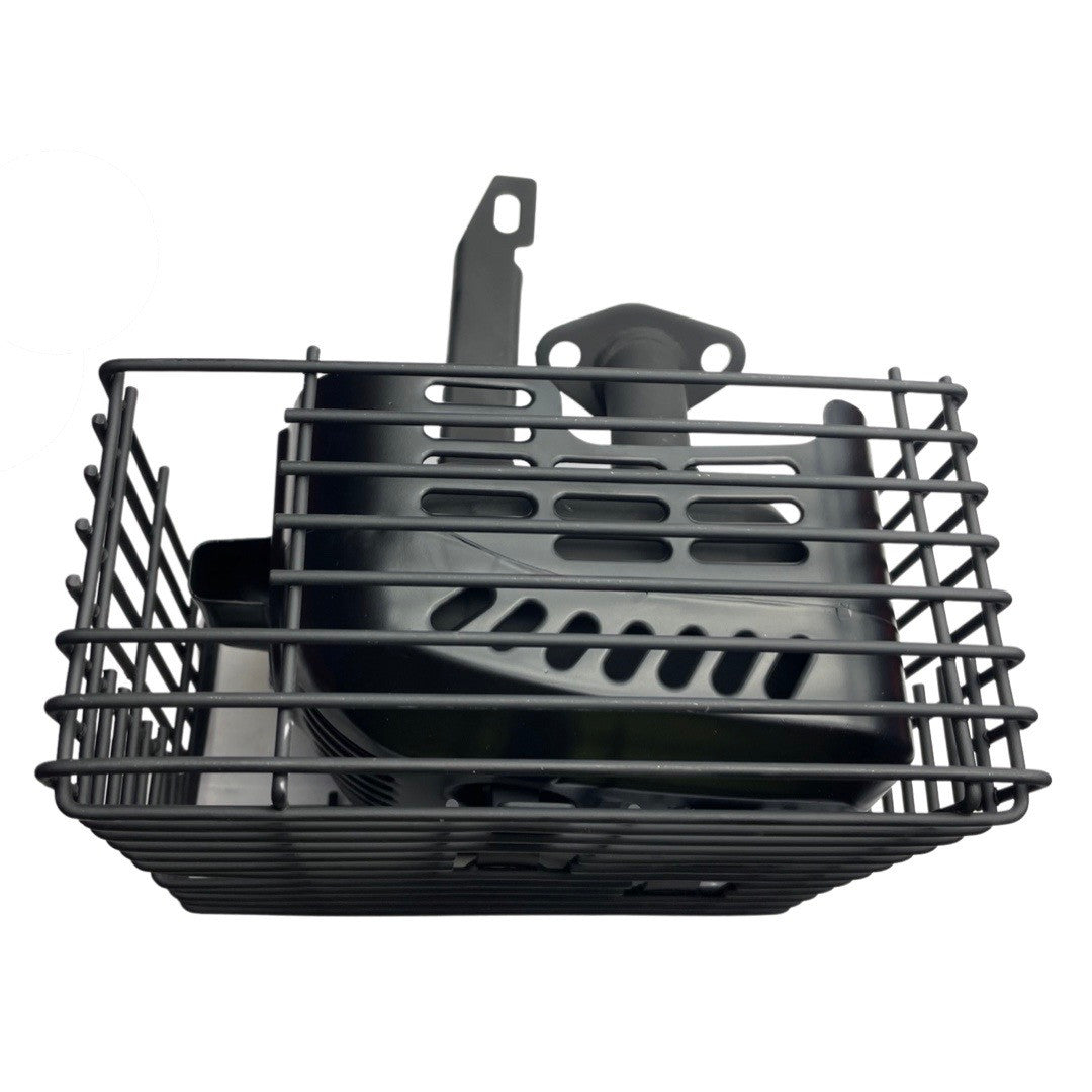 1001270-Replacement Exhaust Assembly the Hyundai HYSC210 Scarifier and Aerator black steel mesh guard