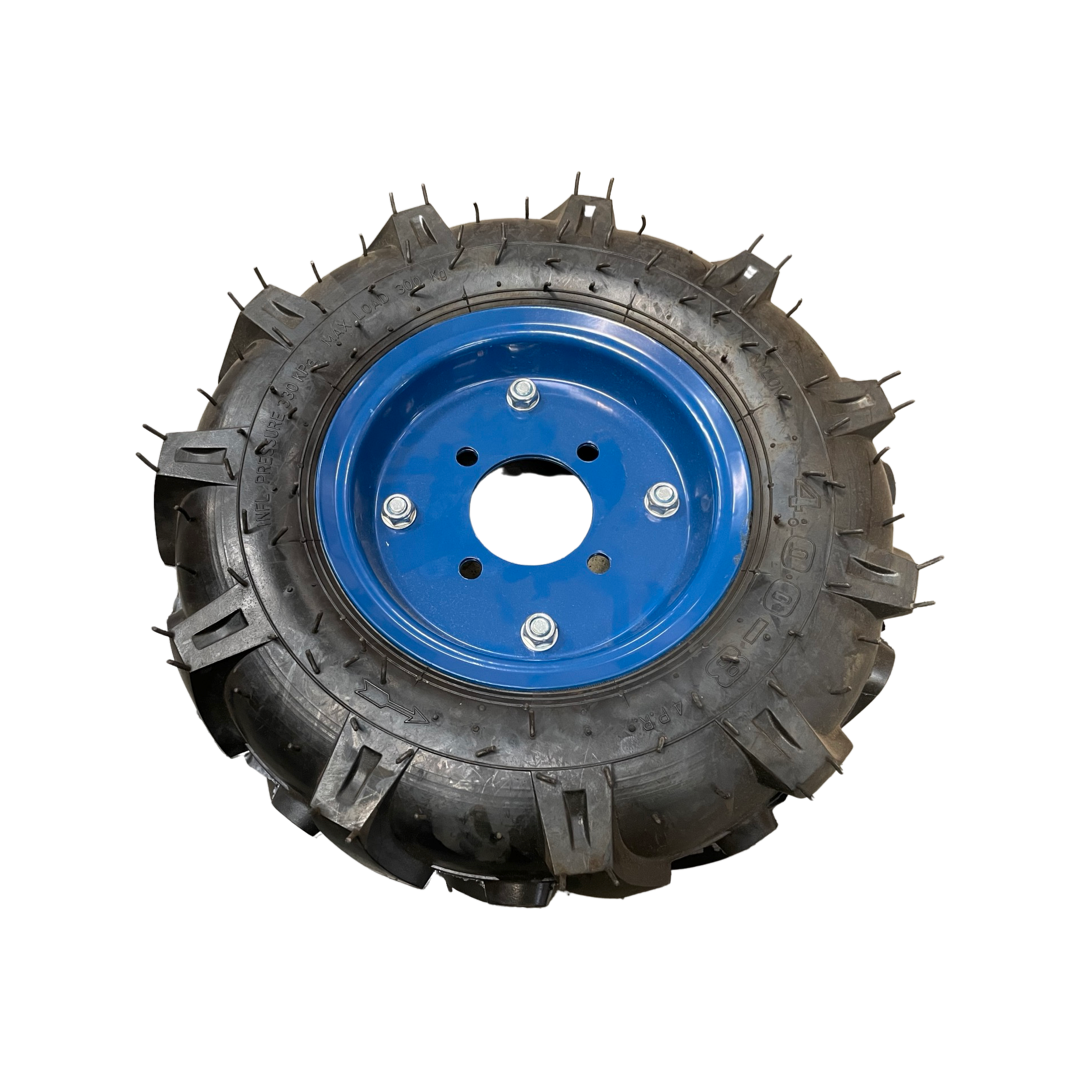1104138 - replacement Left Hand Side Wheel and tyre for the Hyundai HYMD500 Mini Dumper OEM spare part blue rim